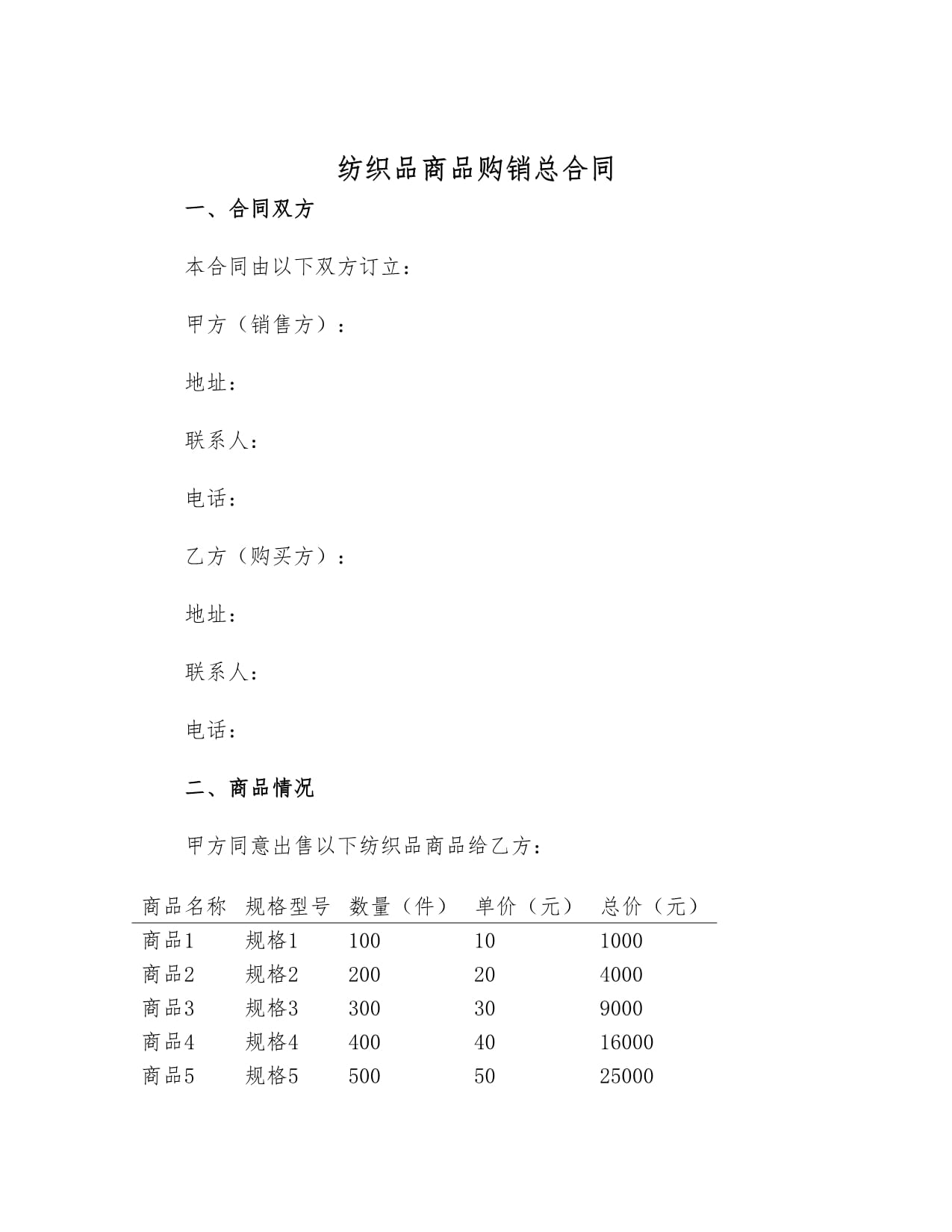 紡織品商品購銷總合同