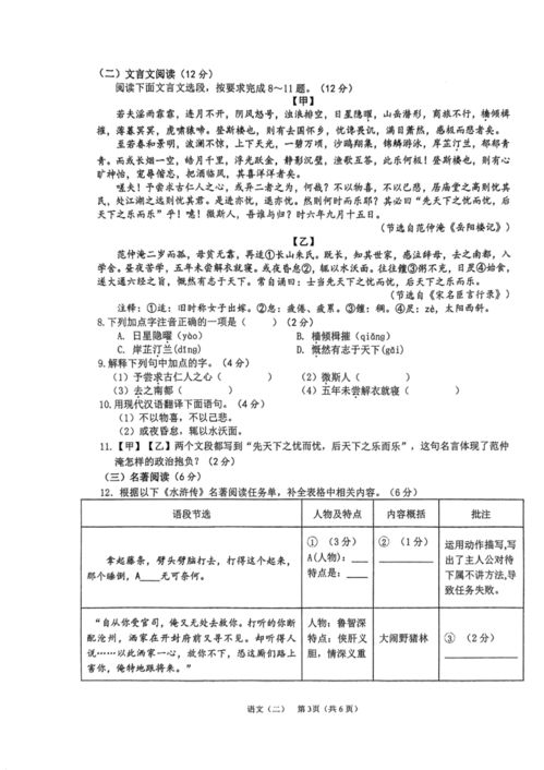 2023年海南省海口市第十四中學(xué)集團(tuán)初中學(xué)業(yè)水平模擬考試 二 語(yǔ)文試題 圖片版無(wú)答案